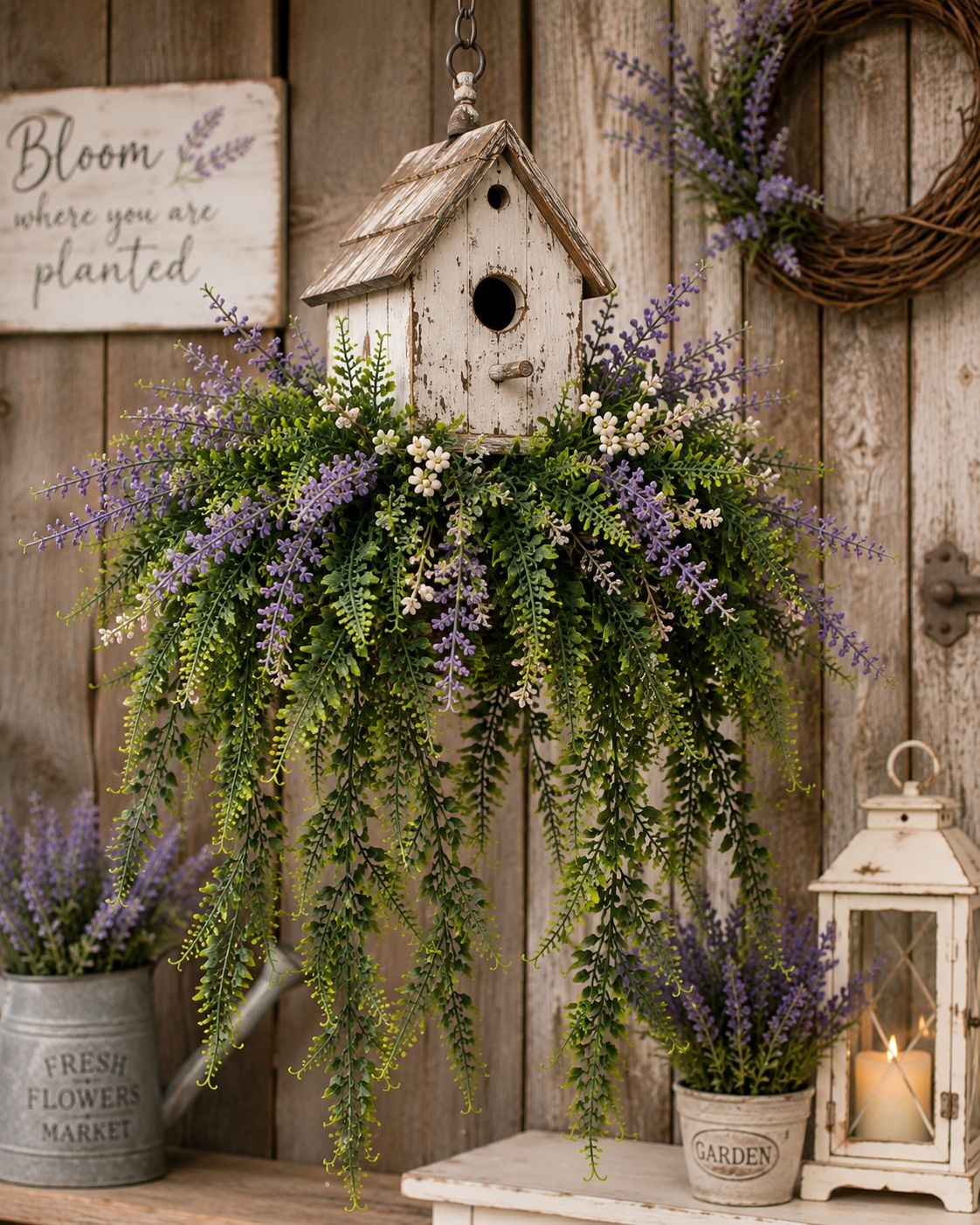 Artificial Hanging Fern Greenery Set of 2 Faux Trailing Fern Bushes Hanging Gree