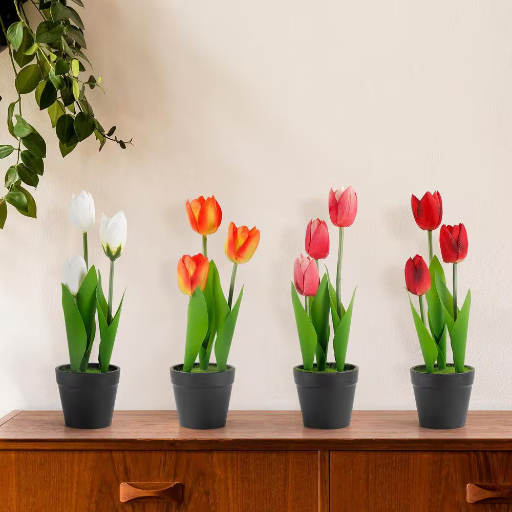 4-Pack Realistic Artificial Tulips 10 In. Multi-Color Artificial Tulips Plant fo