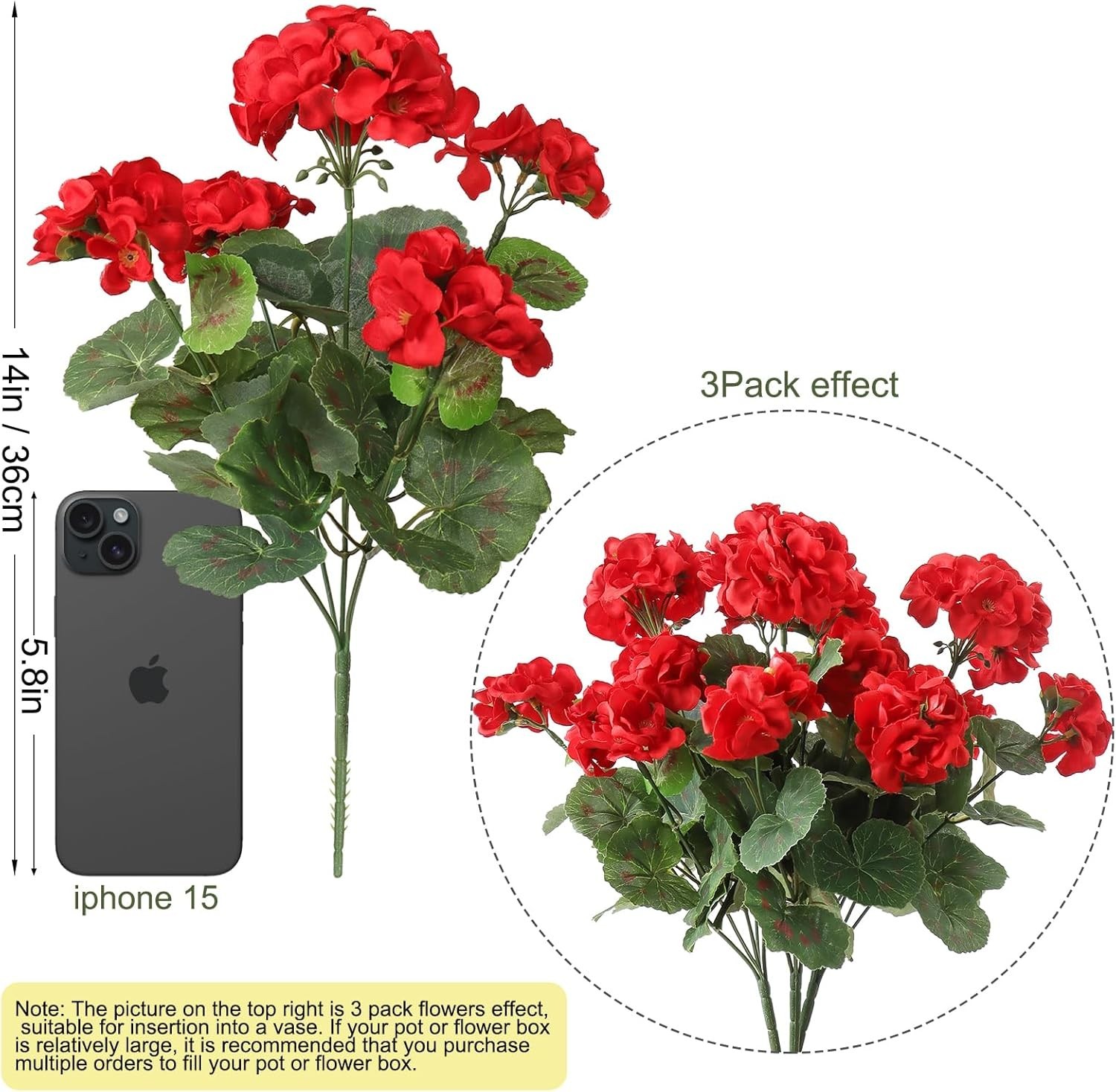 Vibrant Red Faux Geraniums – Pack of 3 for Effortless Spring & Summer Decoration
