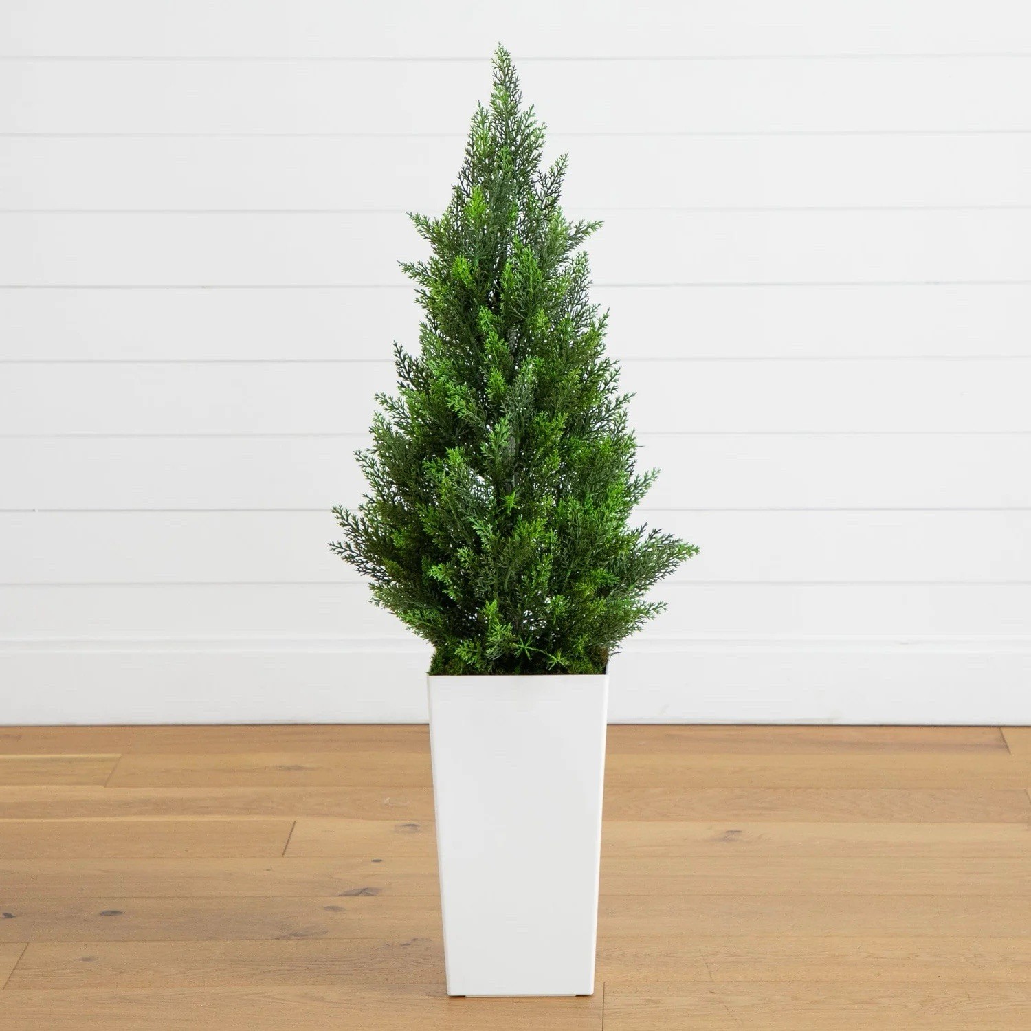 45″ UV Resistant Artificial Cedar Tree in White Planter Indoor/Outdoor