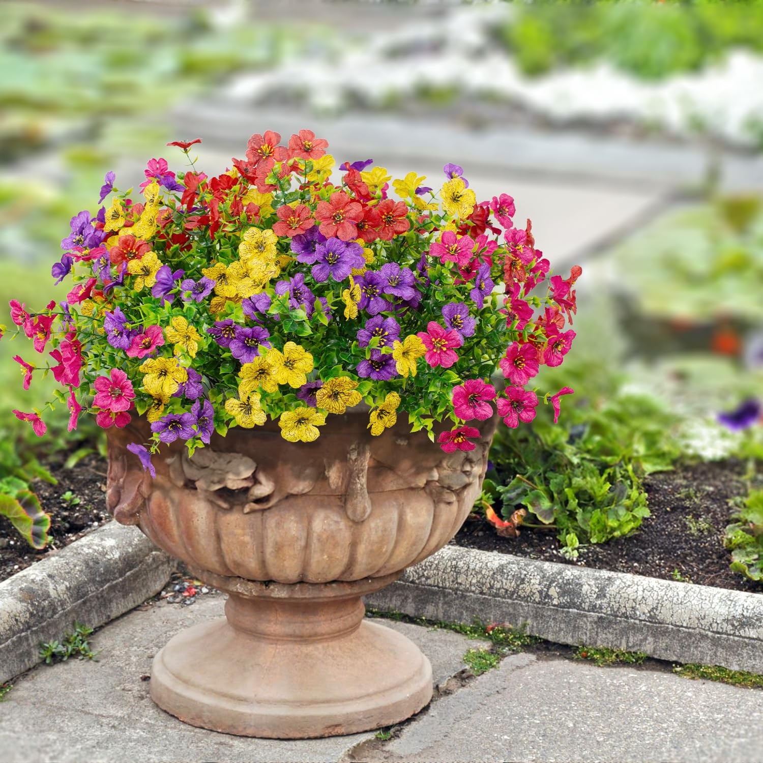 16 Bundles Artificial Flowers Outdoor Spring Summer Decoration Fake Silk Colo…