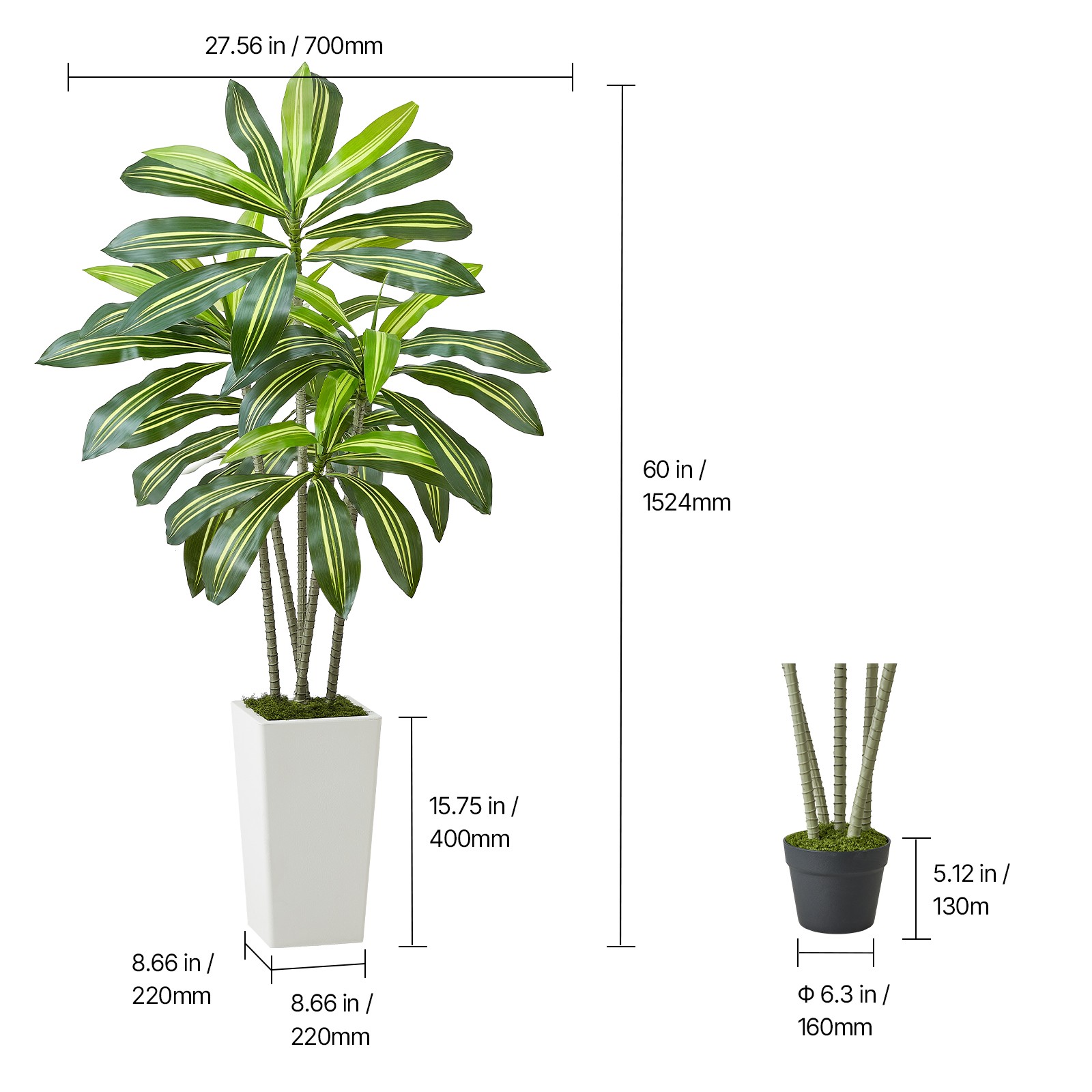 Uimoso 5ft Faux Dracaena Tree with White Pot for Indoor Spaces