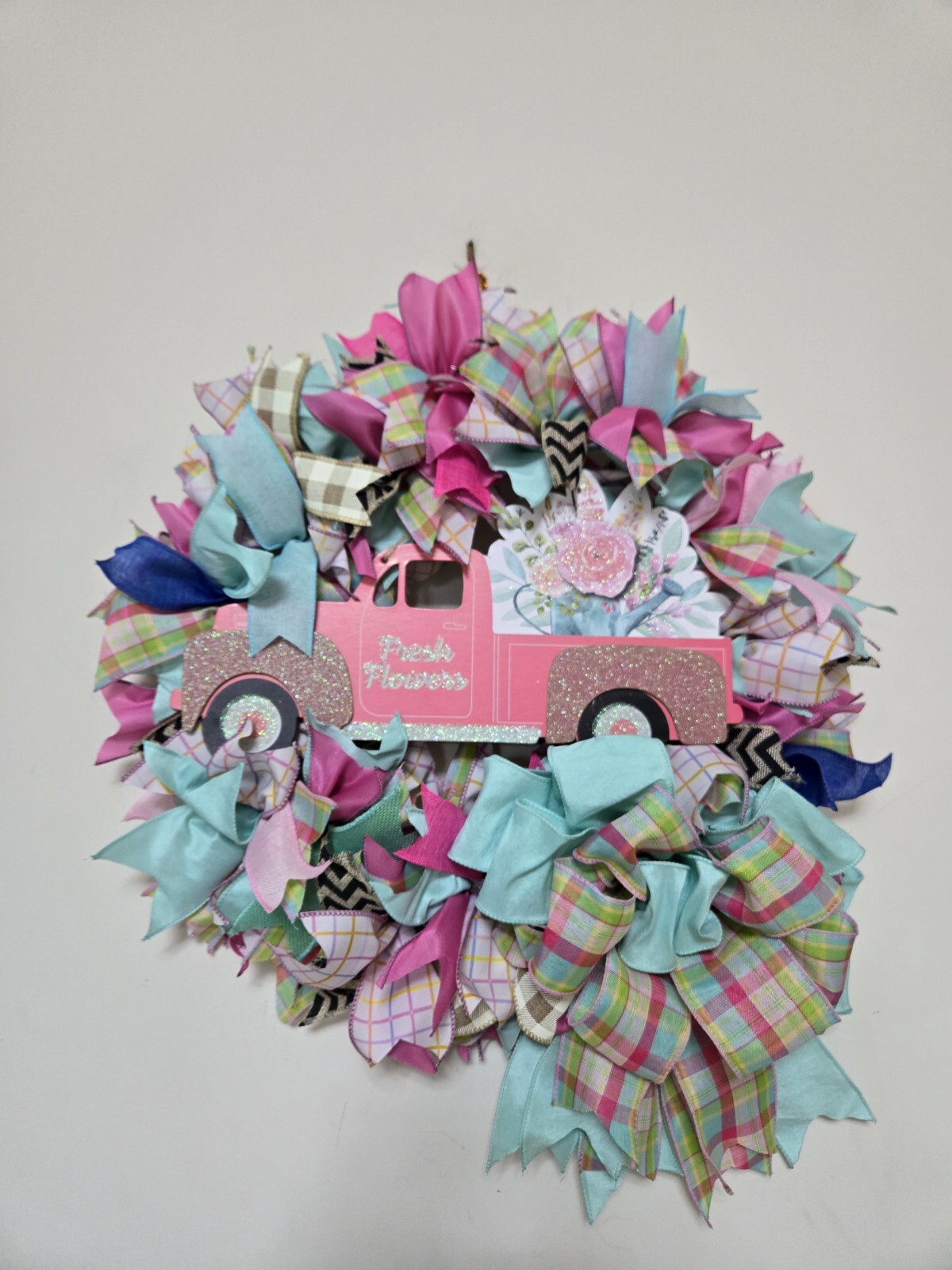 FRESH FLOWERS pink Truck WREATH Spring SUMMER Fall Front Door Wall Decor BIG BOW