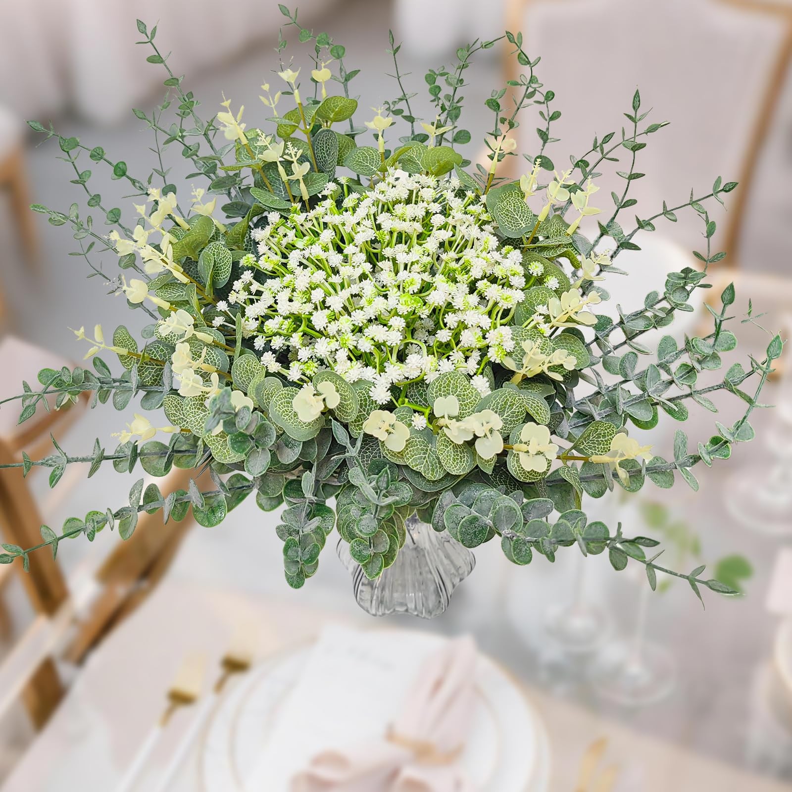 100 Pcs Mixed Eucalyptus Stems Bulk,Artificial Greenery Stems Bulk,3 Kinds Fa…