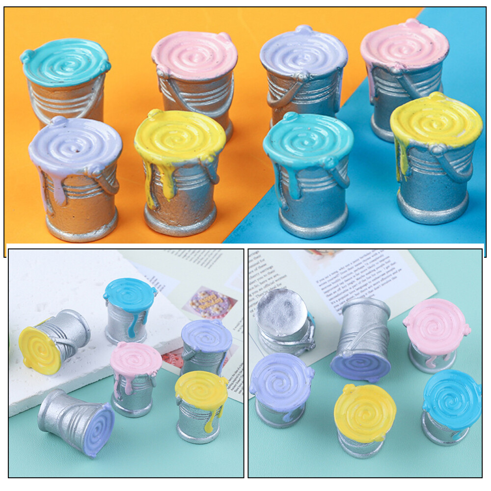 6 Pcs Dollhouse Tool Mini Paint Pot Models Miniature Can Modeling Crafts