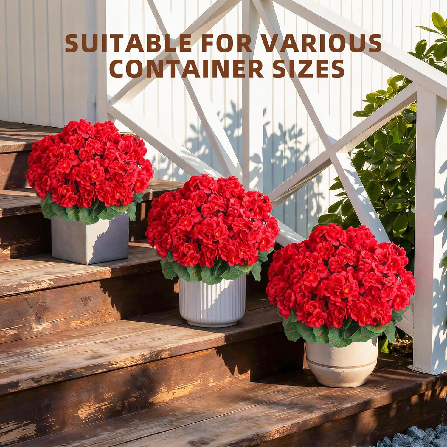 UV Resistant Hot Pink Geraniums – 2 Pack Faux Flowers for Indoor/Outdoor Use