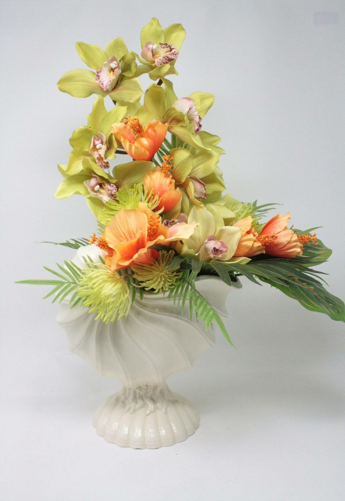 Artificial Tropical Floral Flower Arrangement Centerpiece Shell Vase Lime Green