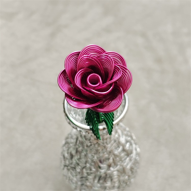 3Pcs Metal Aluminum Wire Woven Small Rose Model, Metal Aluminum Wire Handicraft