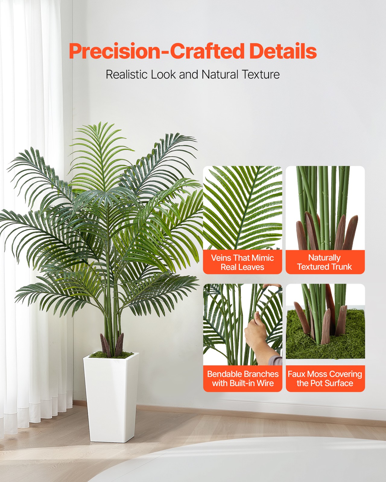 VEVOR 5ft Artificial Areca Palm Tree Faux Plant in Pot for Home Office Decor