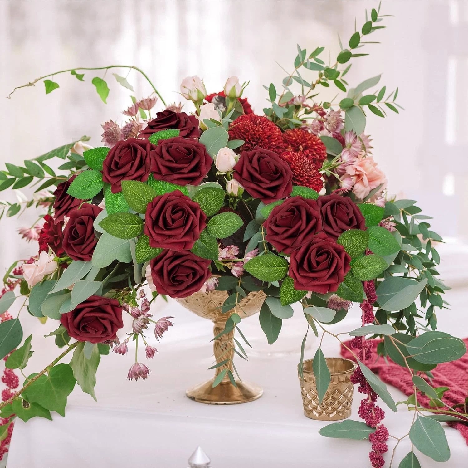 Vibrant 50Pcs Burgundy Foam Roses for Party Decor – Realistic & Elegant Touch