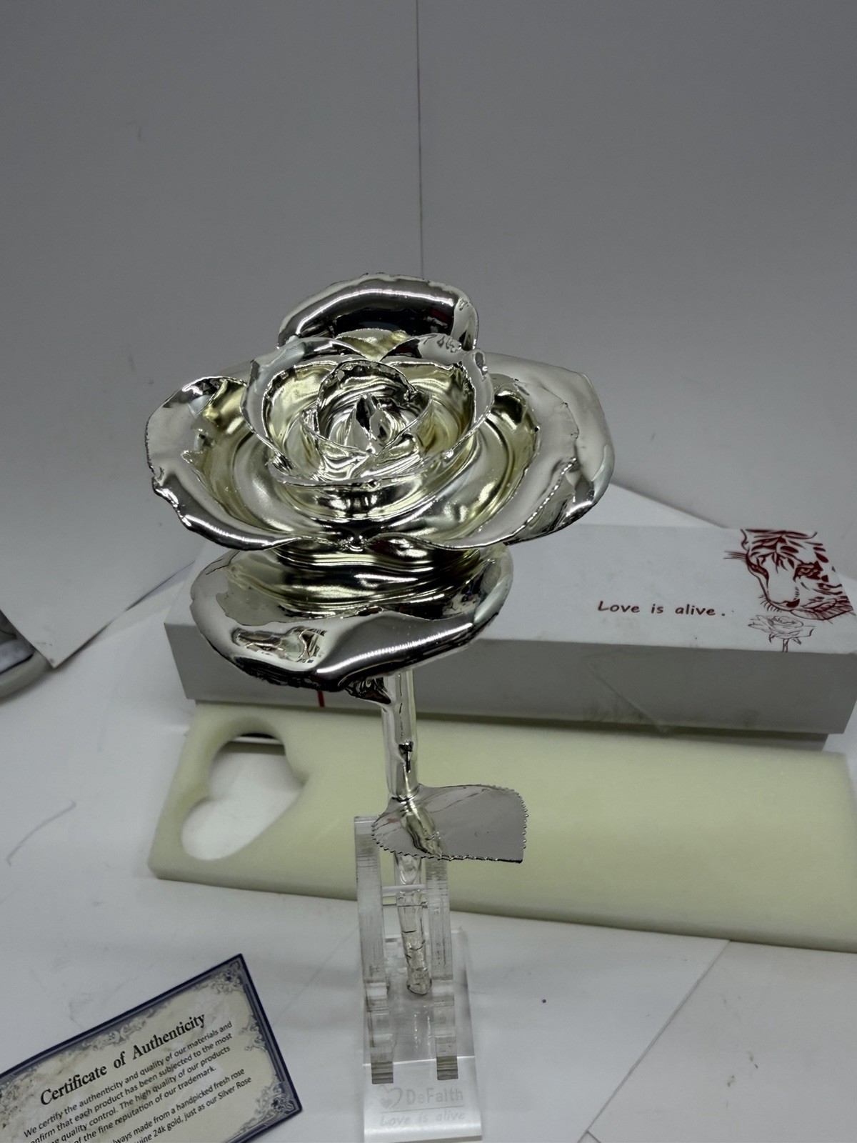 DeFaith 24K Gold Plated Real Rose w/ Gift Box Display Stand & Certificate