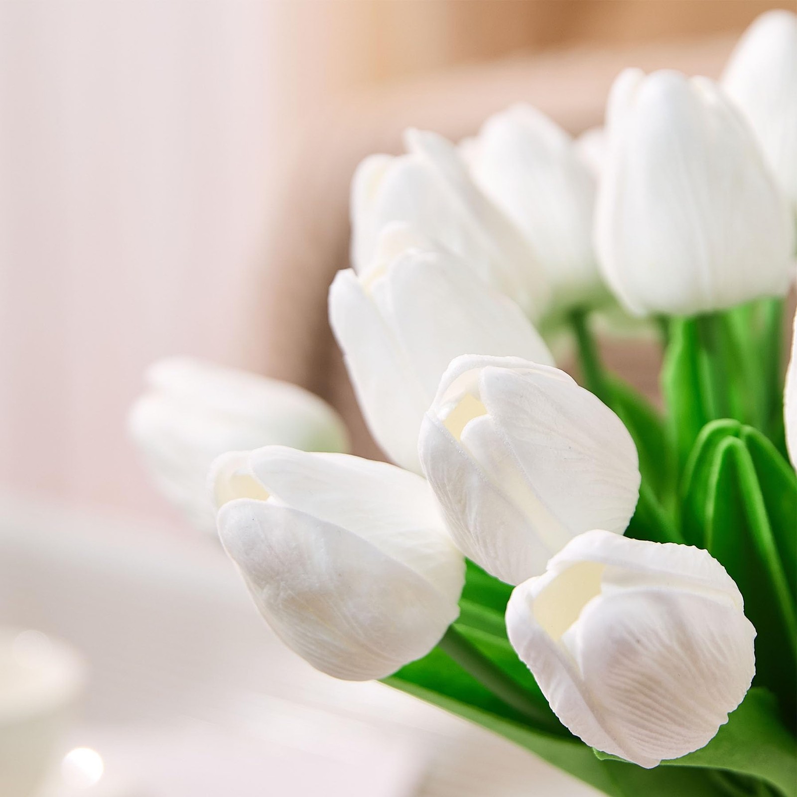 30 PCS 13 Inch White Tulips Artificial Flowers Real Touch Silk Home Wedding