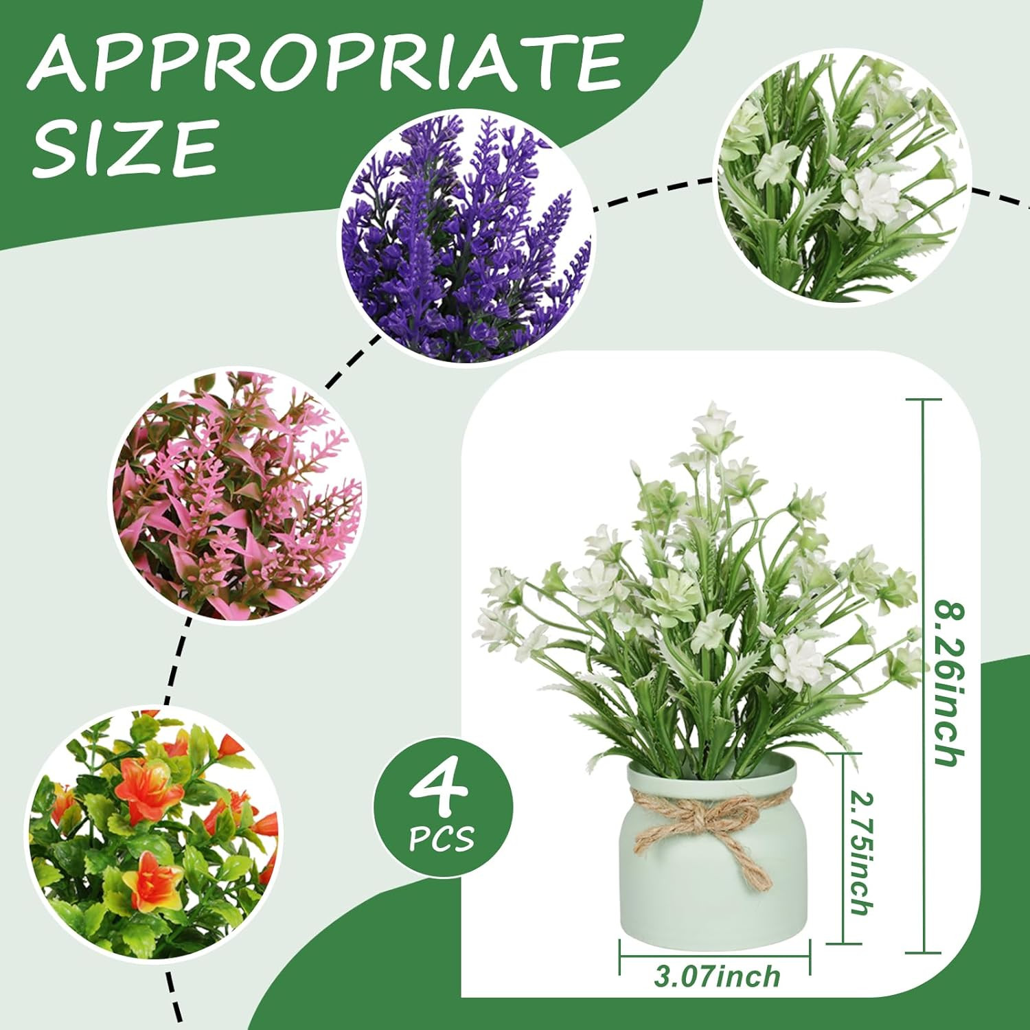 4Pcs Artificial Pot Flowers Small Fake Plants with Pot Mini Potted Plants for Ho