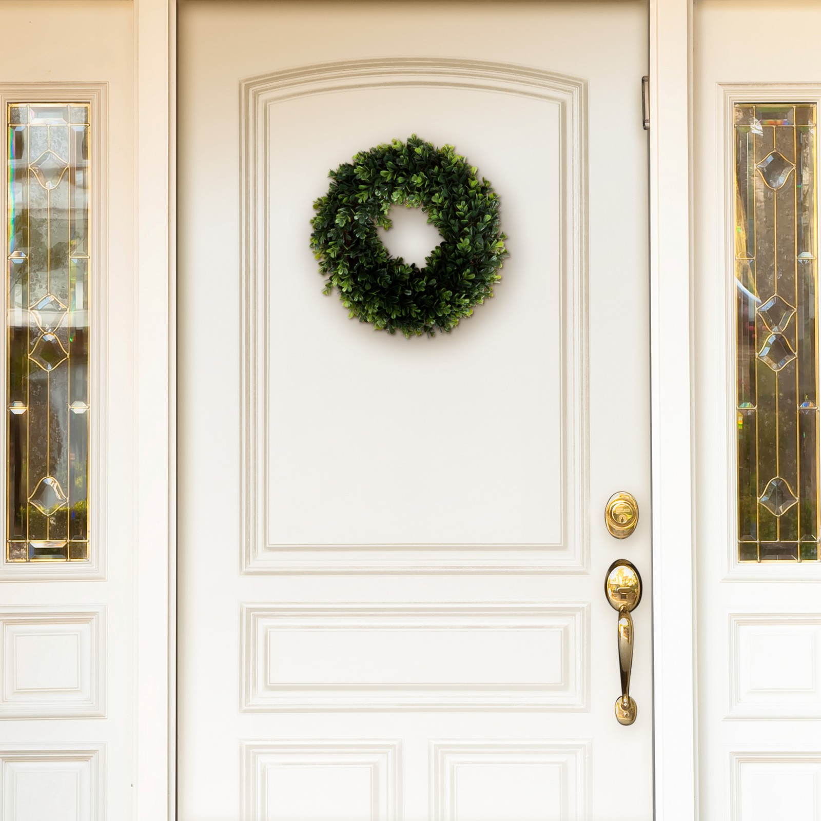 Pure Garden 12 Inch Boxwood Wreath Indoor Outdoor Artificial Fake Greenery