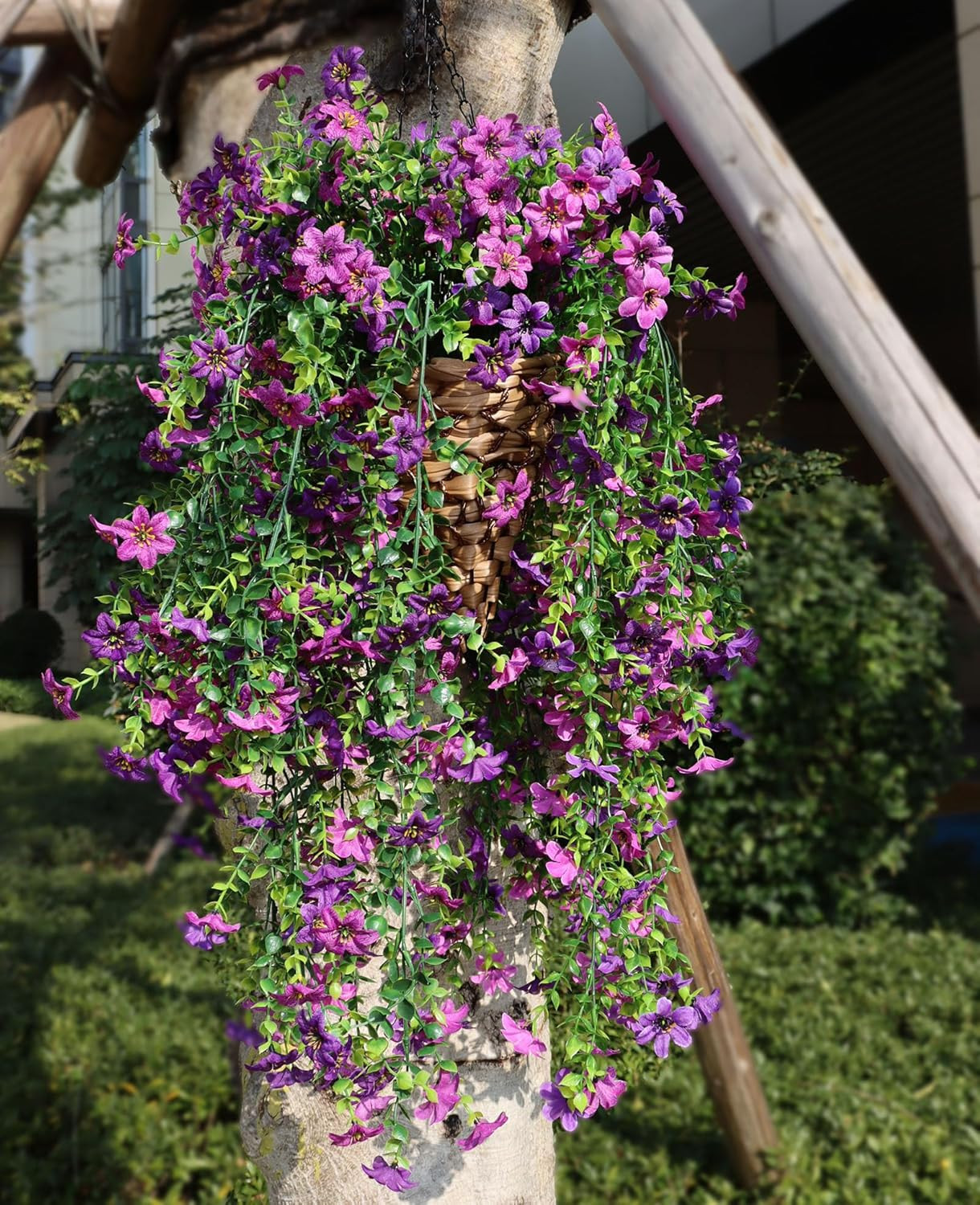 Artificial Hanging Flowers for Outdoors, 4 Pack Fake Hanging Plant for Spring Su