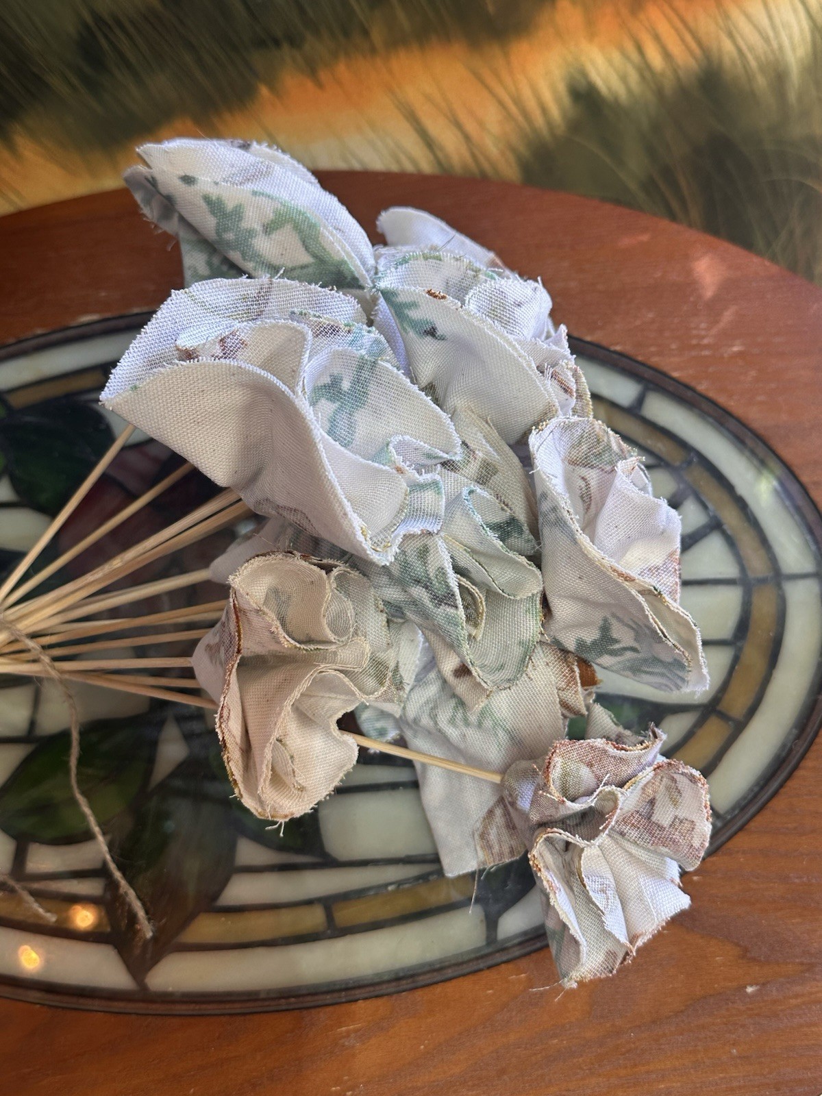 Fabric Flowers Handmade, 15Count, 11-12 Inches, Coral Print Vase Not Included