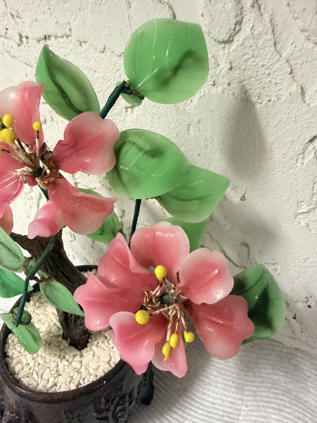Oriental Bonsai Cherry Blossom Glass Tree in Pot Art Glass Flower