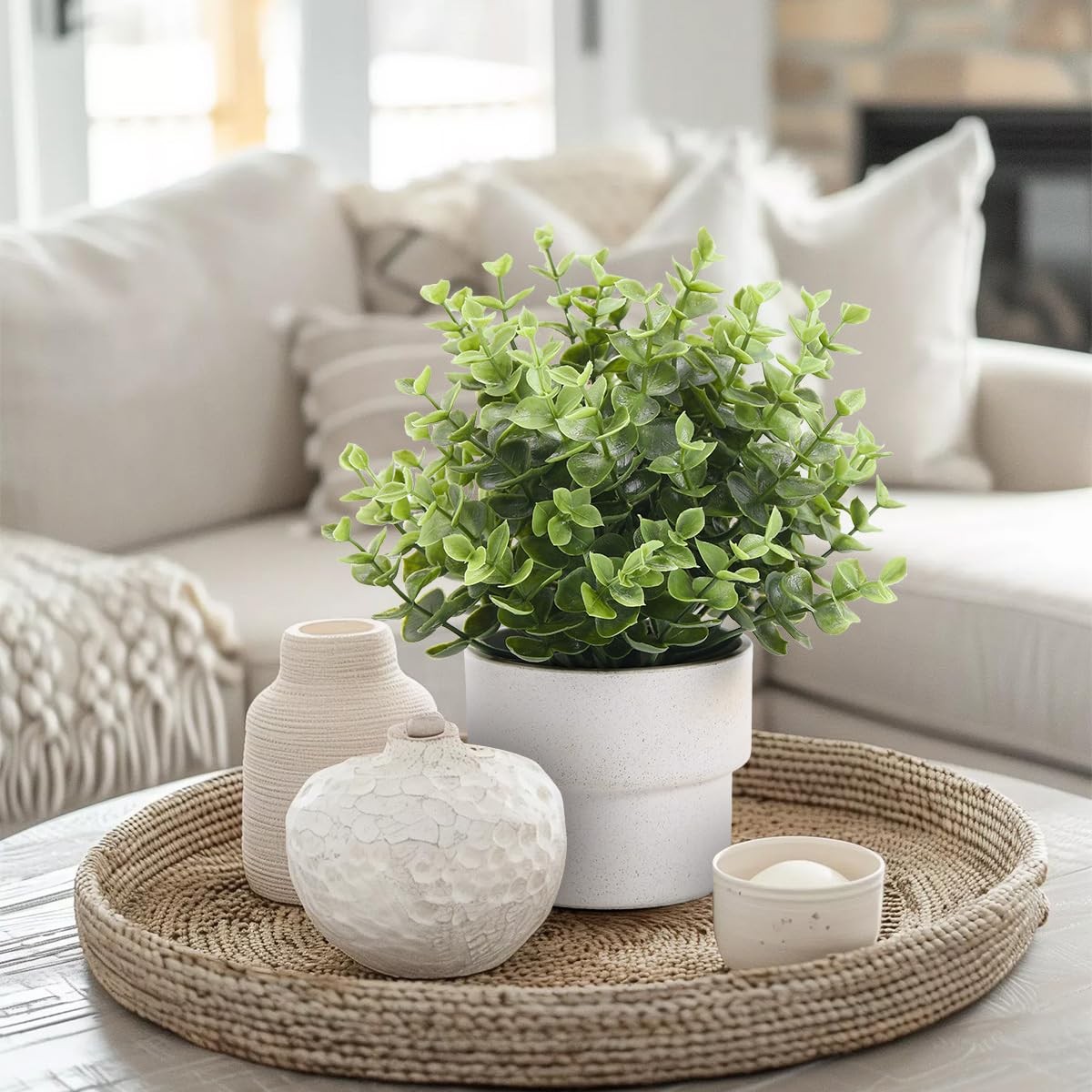 Small Fake Plants 7.45” Eucalyptus Potted Artificial Eucalyptus Plant for Bed…