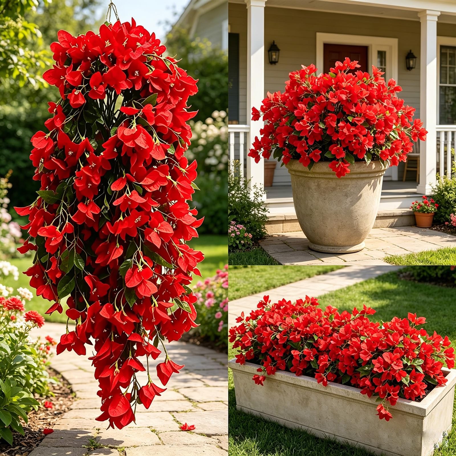 4Pcs 27.5 Inch Red Artificial Bougainvillea Flower Garlands – Silk Fake Vines…