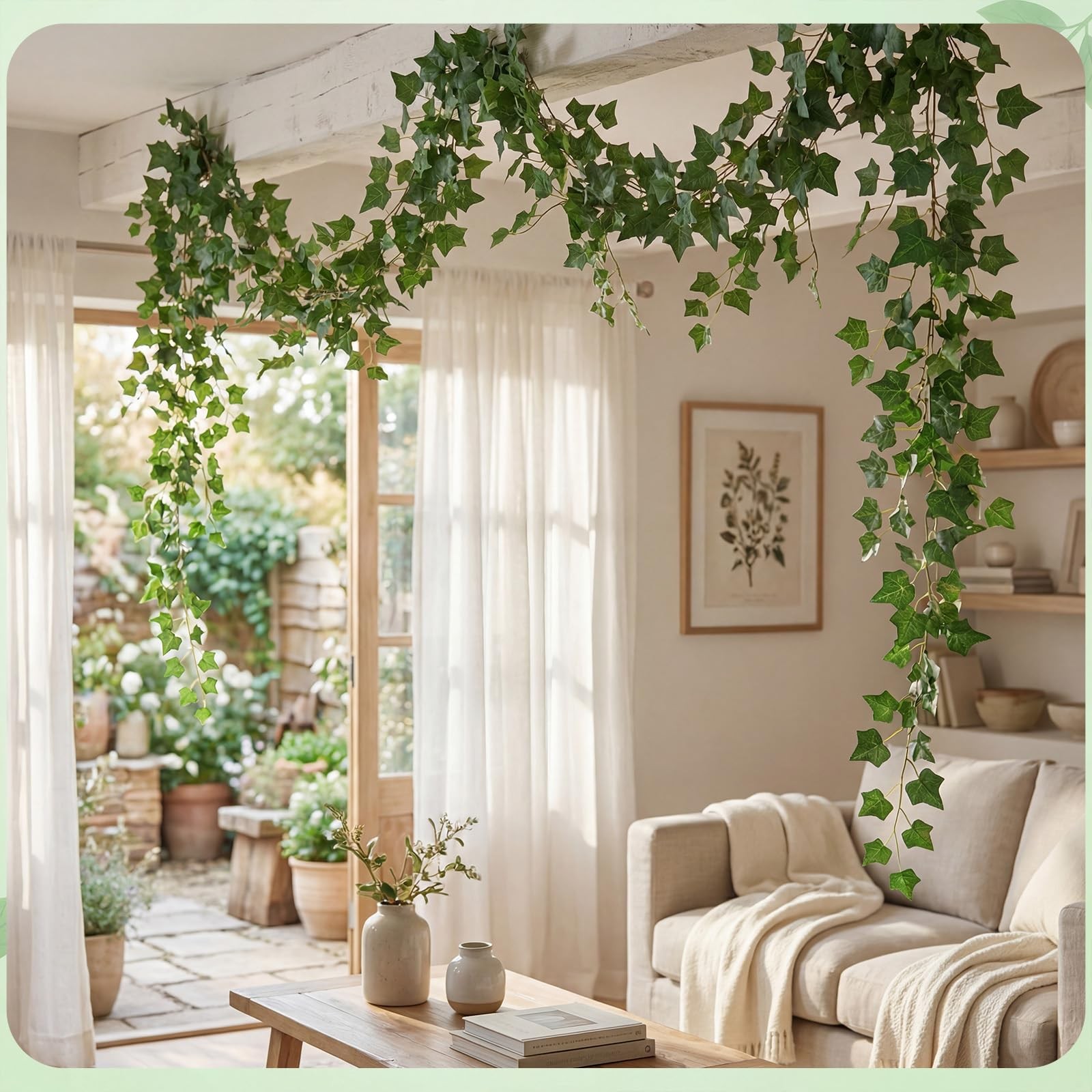 2 Pcs 71 inches Artificial Ivy Vines Garland Green Fake Ivy Garland Faux Hang…