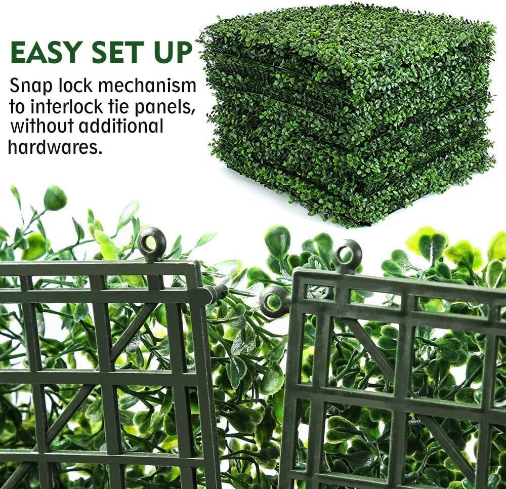 24PC 24″x16″ Artificial Boxwood Mat Wall Hedge Decor Privacy Fence Panels Grass