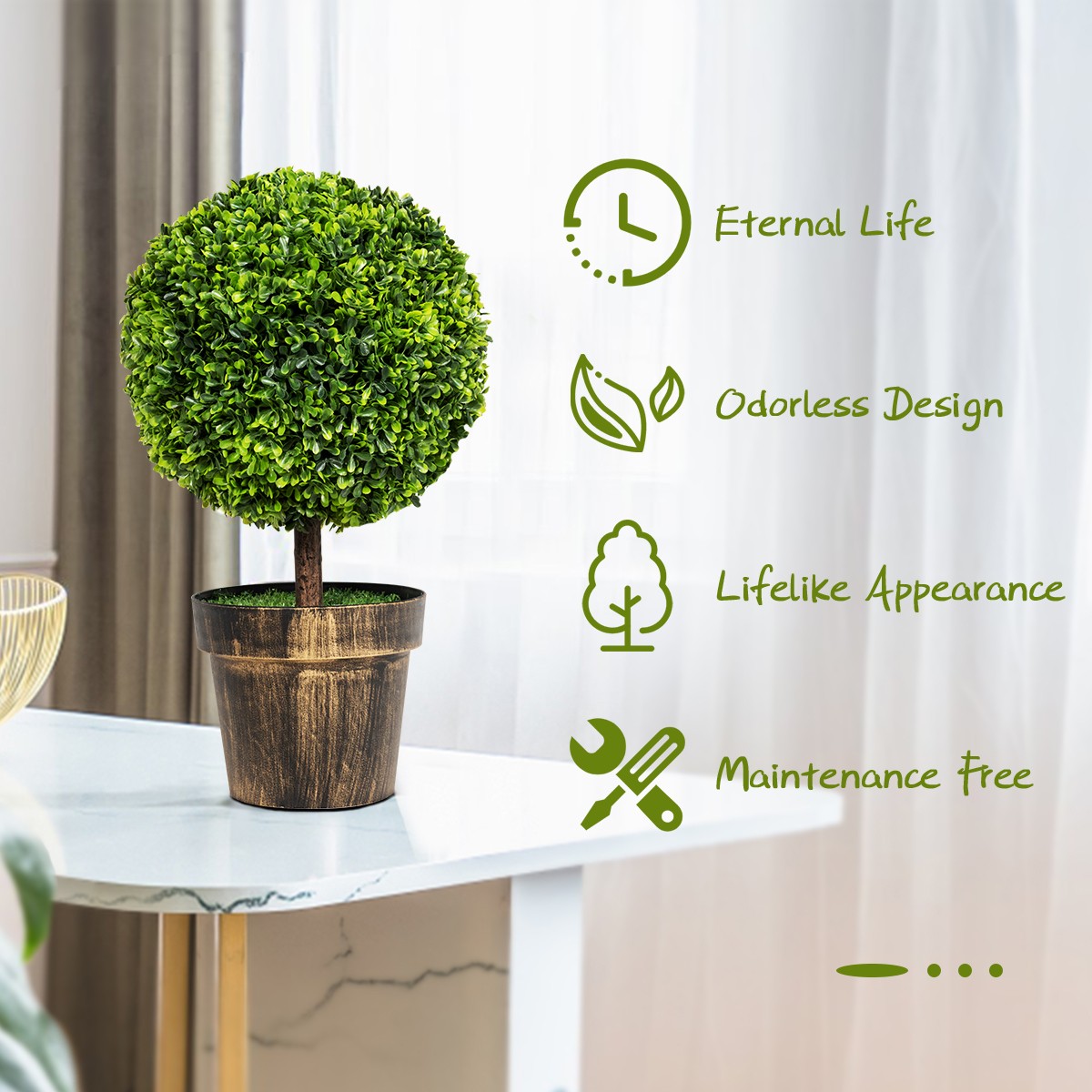 2PCS 22″ Round Artificial Boxwood Topiary Tree Home Office Outdoor Decorations