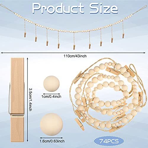 Wall Hanging Photo Display with Wooden Beads Garland 4 Feet Boho Collage 2