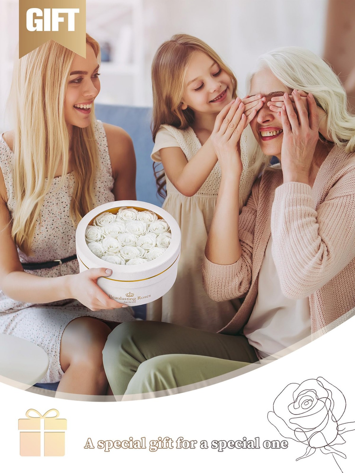 16 Preserved White Roses Forever Flowers Box Mother’s Day Birthday Women
