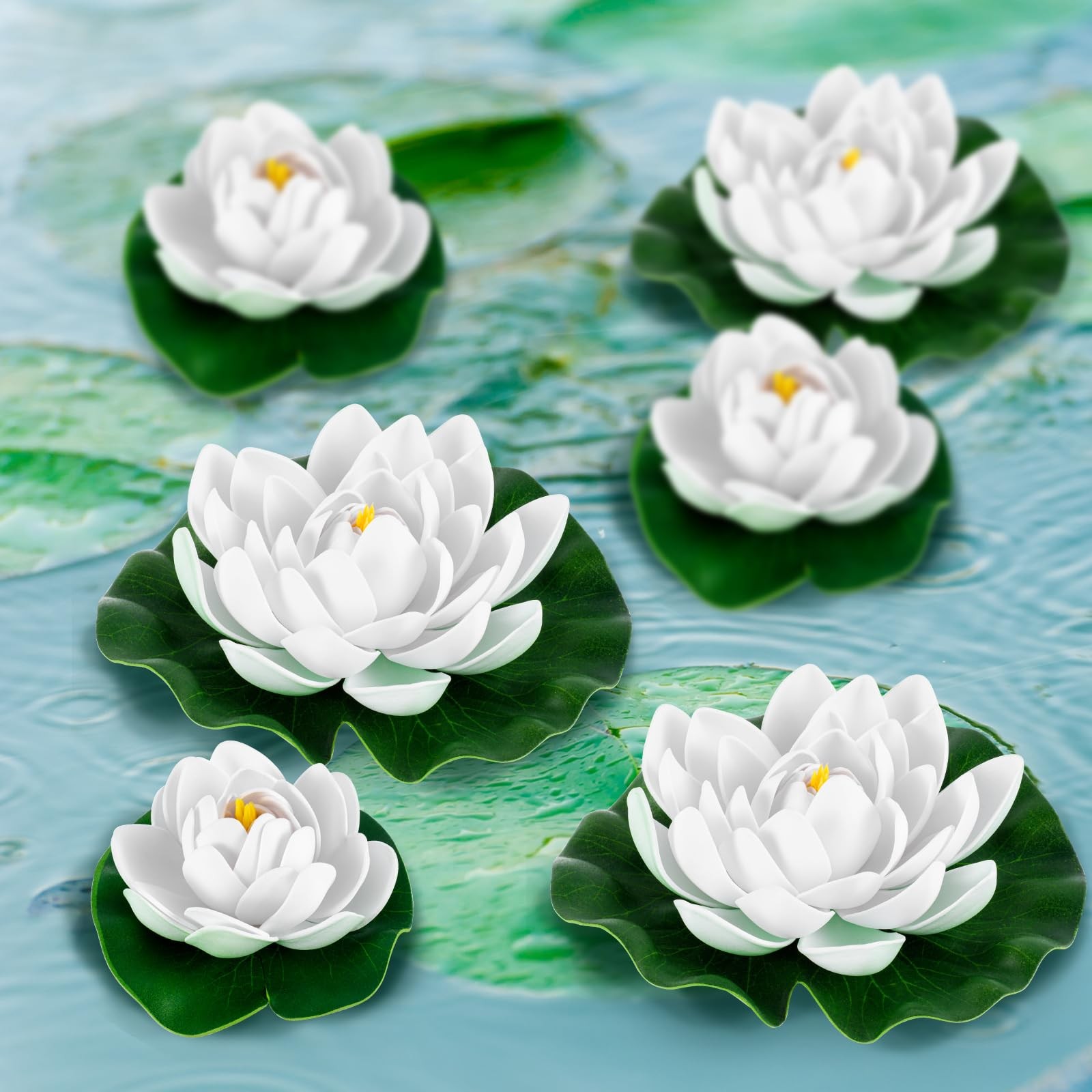 24 Pcs Floating Foam Lotus Flower with Water Lily Pads Artificial Floating Po…