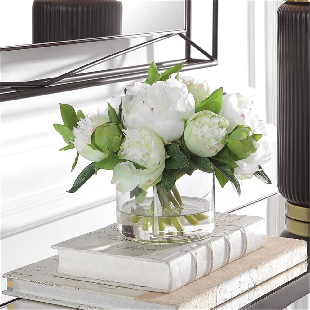Uttermost Garden Peony Plastic and Polyester Bouquet in White