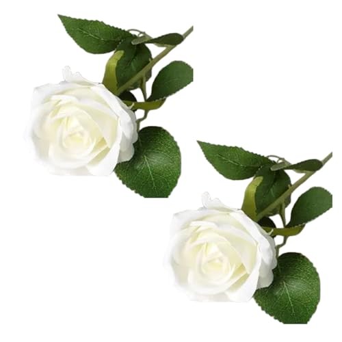 2Pcs White Artificial Silk Roses Long Single Stem Artificial Roses for Home