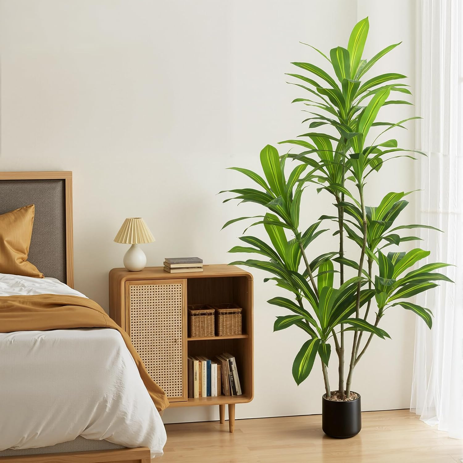 6FT Artificial Dracaena Tree with Realistic Leaves & Black Planter for Home Deco