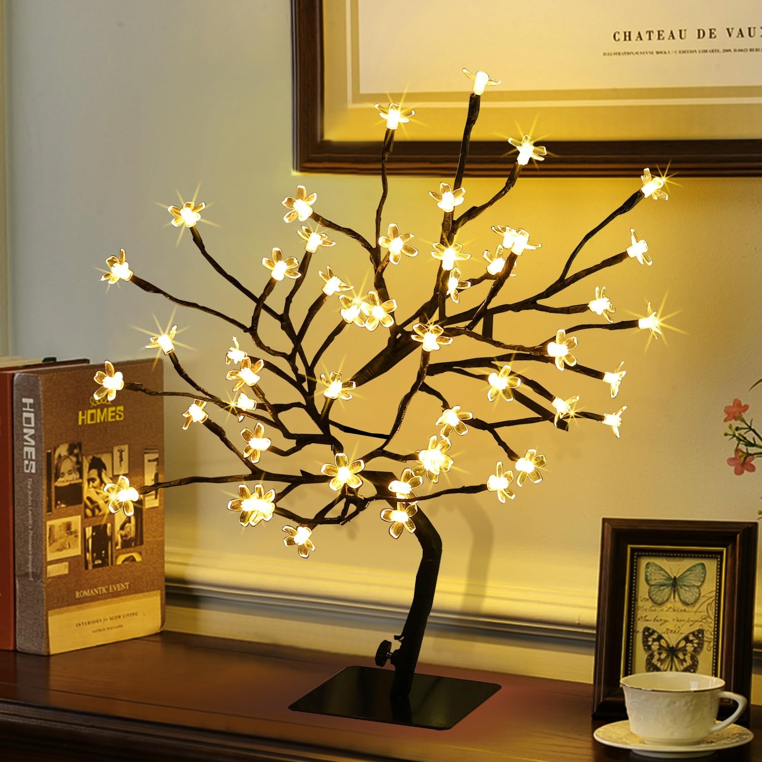 JoyHue Cherry Blossom Tree Lights,Artificial Bonsai Tree with 48 Warm White L…
