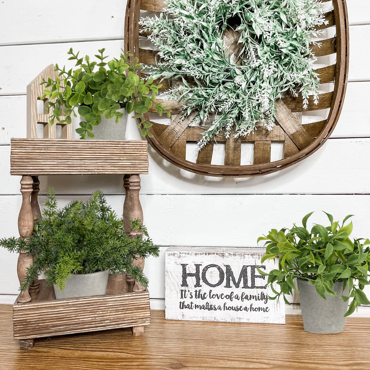 3 PCS Fake Plants Potted Artificial Greenery Faux Fern Eucalyptus Farmhouse