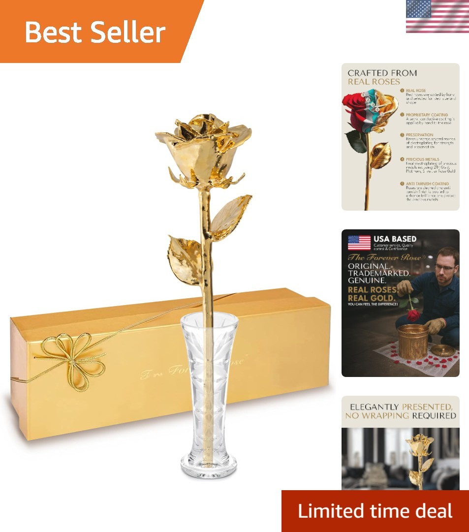 Unique 24K Gold Rose in Glass Vase – Timeless Keepsake for Anniversaries & More