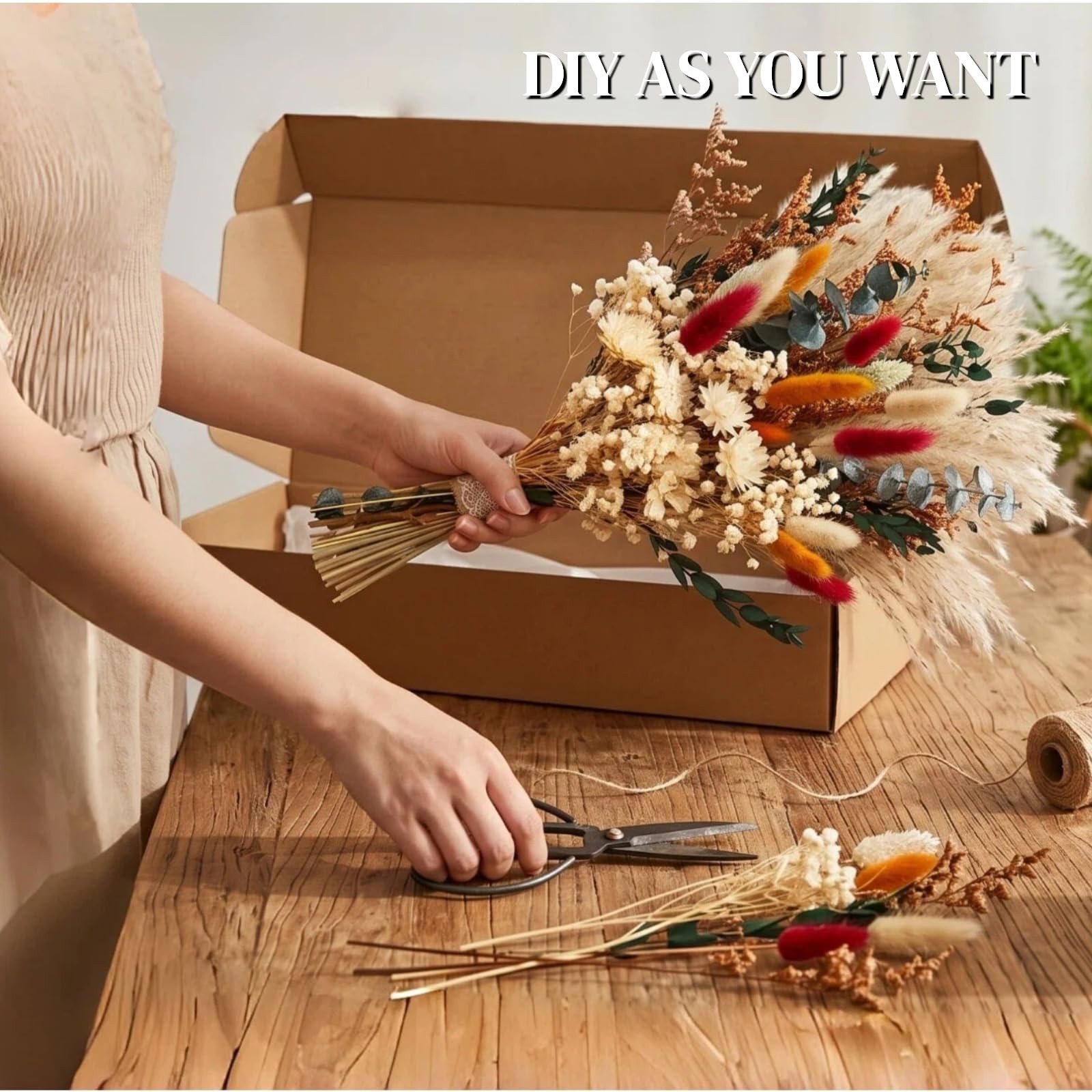 Dried Flower Bouquet,17″ Natural Dried Pampas Grass Decor, Boho Pampas Dried …