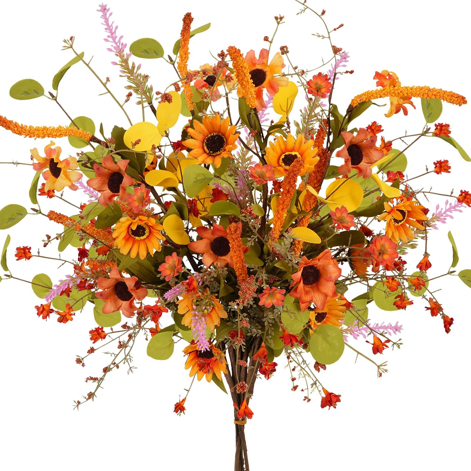 23 Inch Artificial Fall Flowers Fake Sunflower Orange Faux Flowers with Laven…