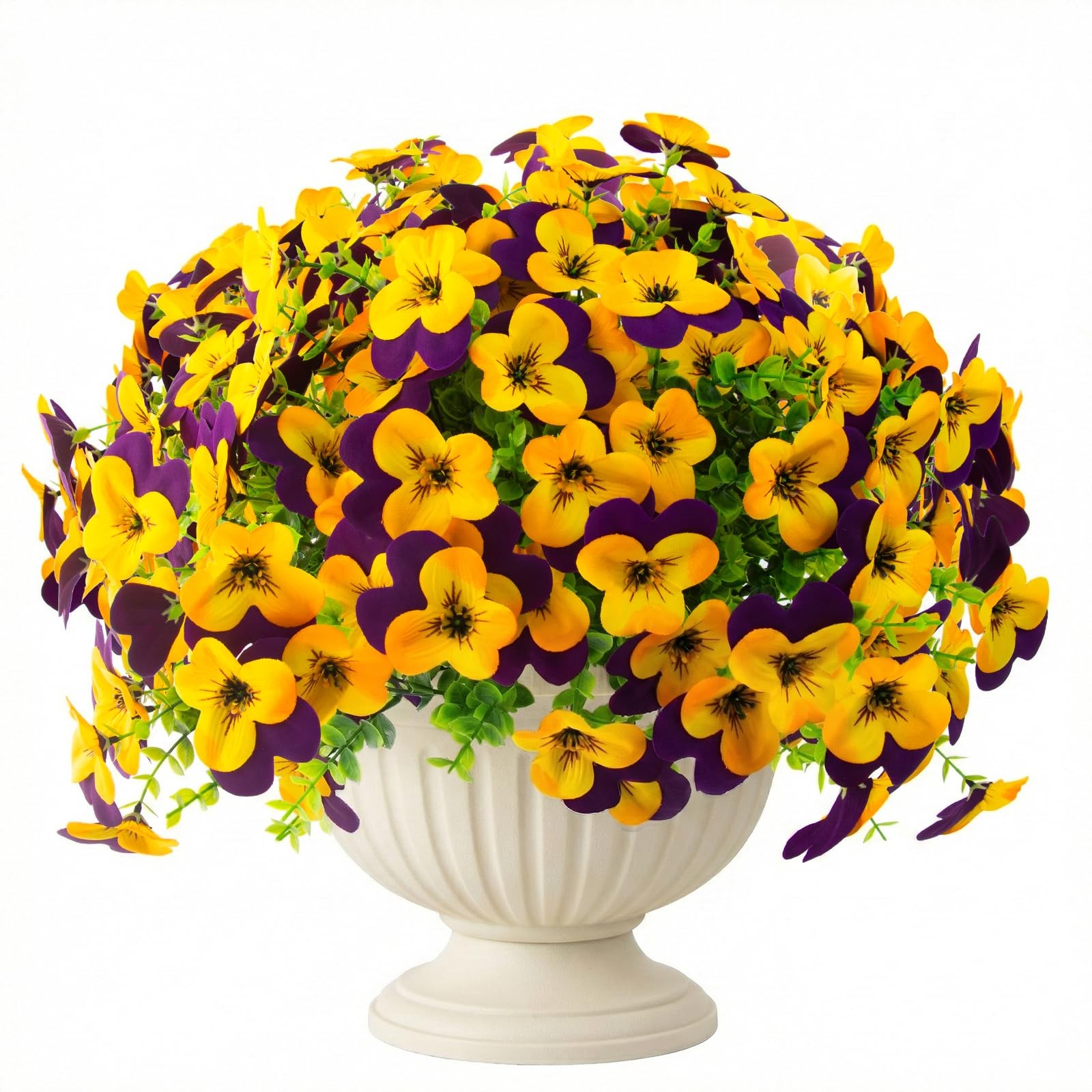 lovemoon 16 Pcs Artificial Pansy Flowers for Outdoors Yellow Faux Silk Spring