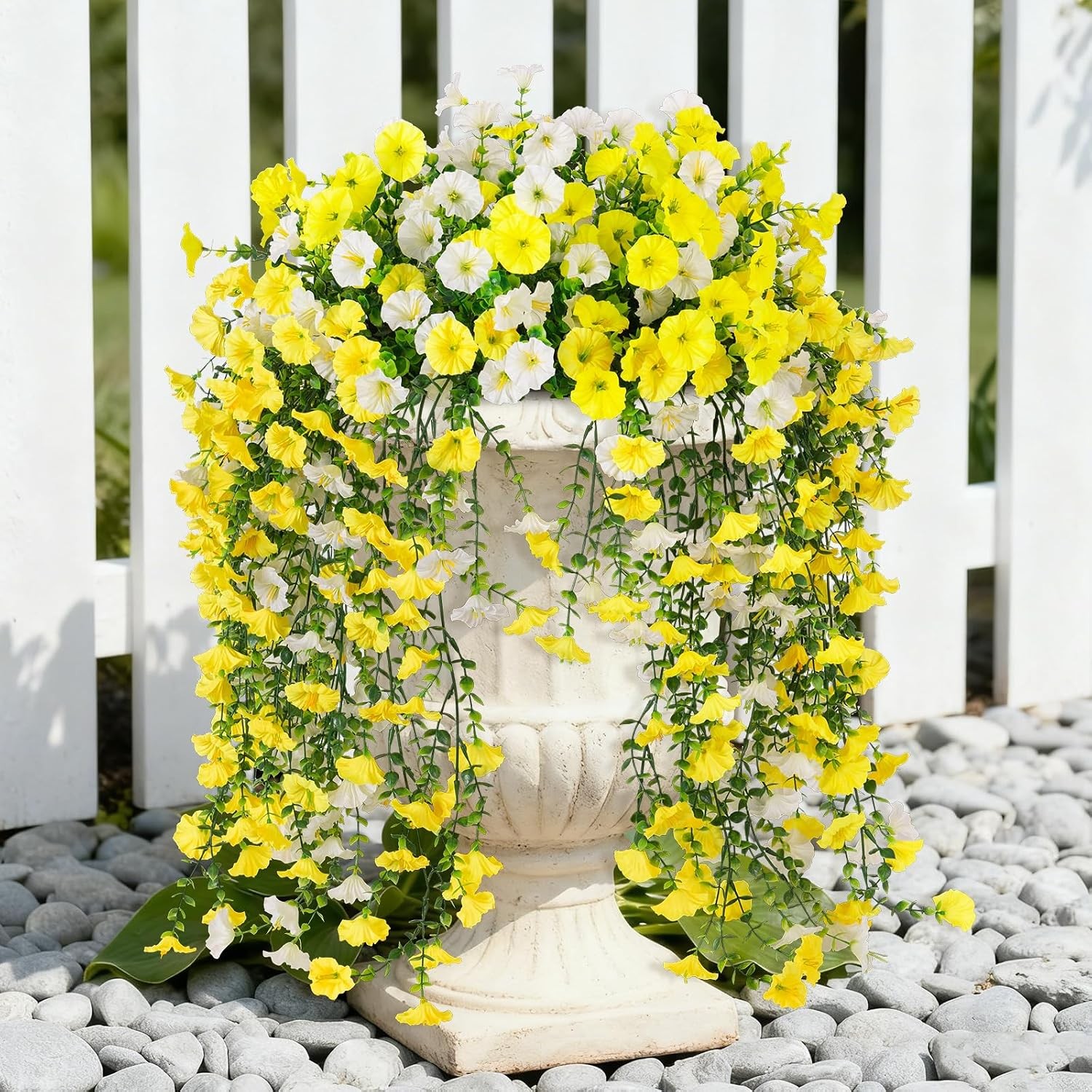2 Bundles Artificial Hanging Morning Glory, UV Silk with Eucalyptus US
