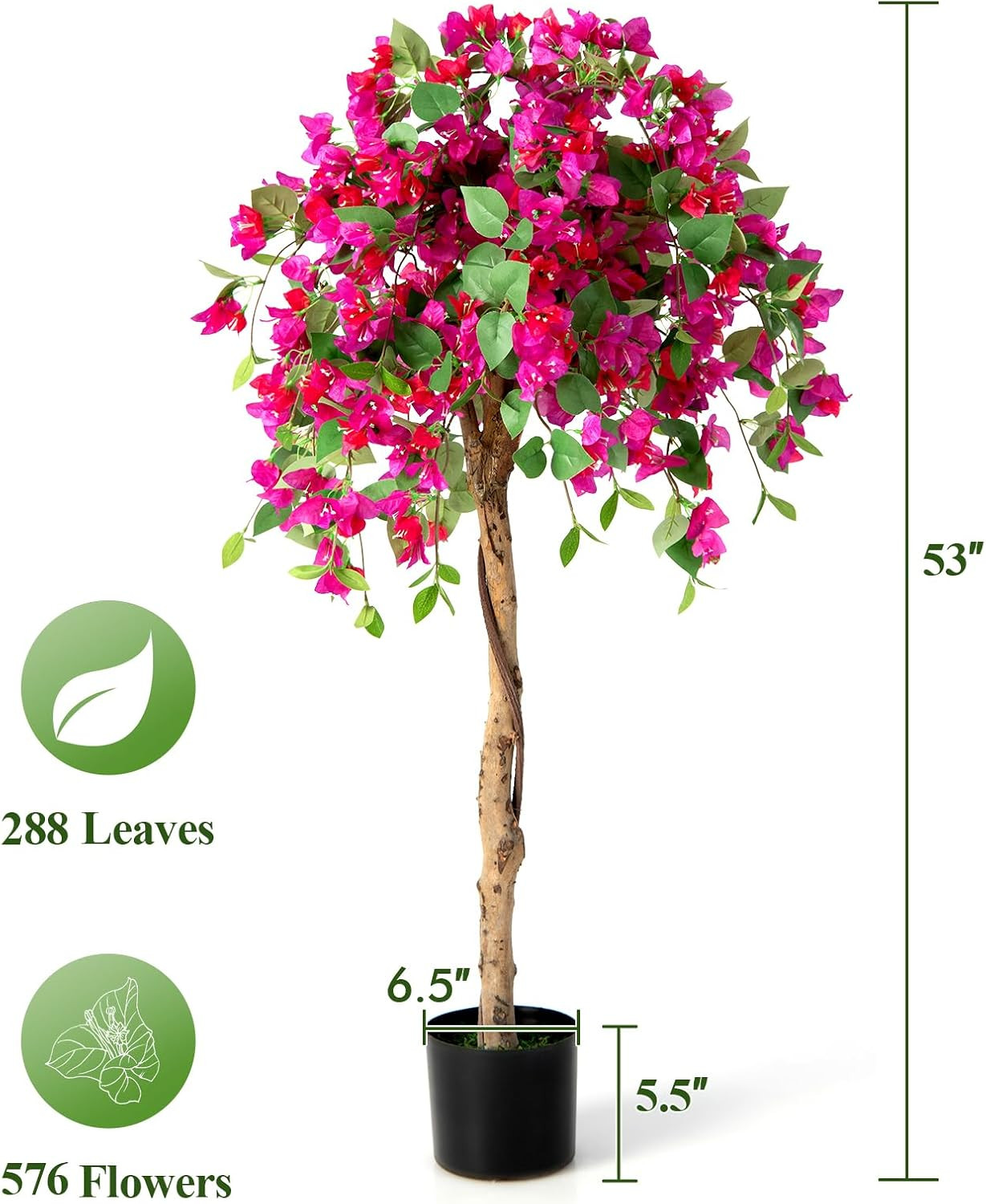 4.5FT Bougainvillea Artificial Tree, Tall Fake Floor Plant for Indoor Outdoor Dé