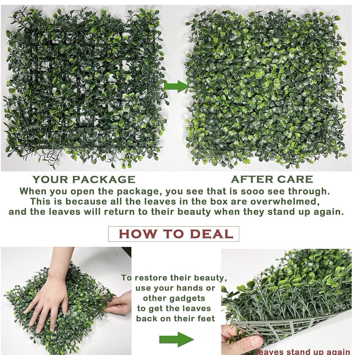 12PCS 10”×10” Boxwood Panels, Artificial Grass Wall Panels Greenery Backdrop