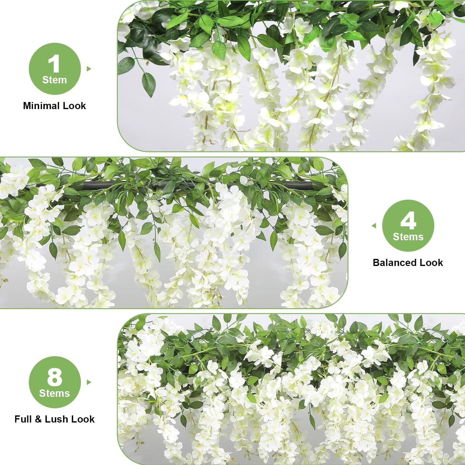 Wisteria Artificial Flower Garland,4Pcs Wisteria Hanging Flowers for Wedding Dec