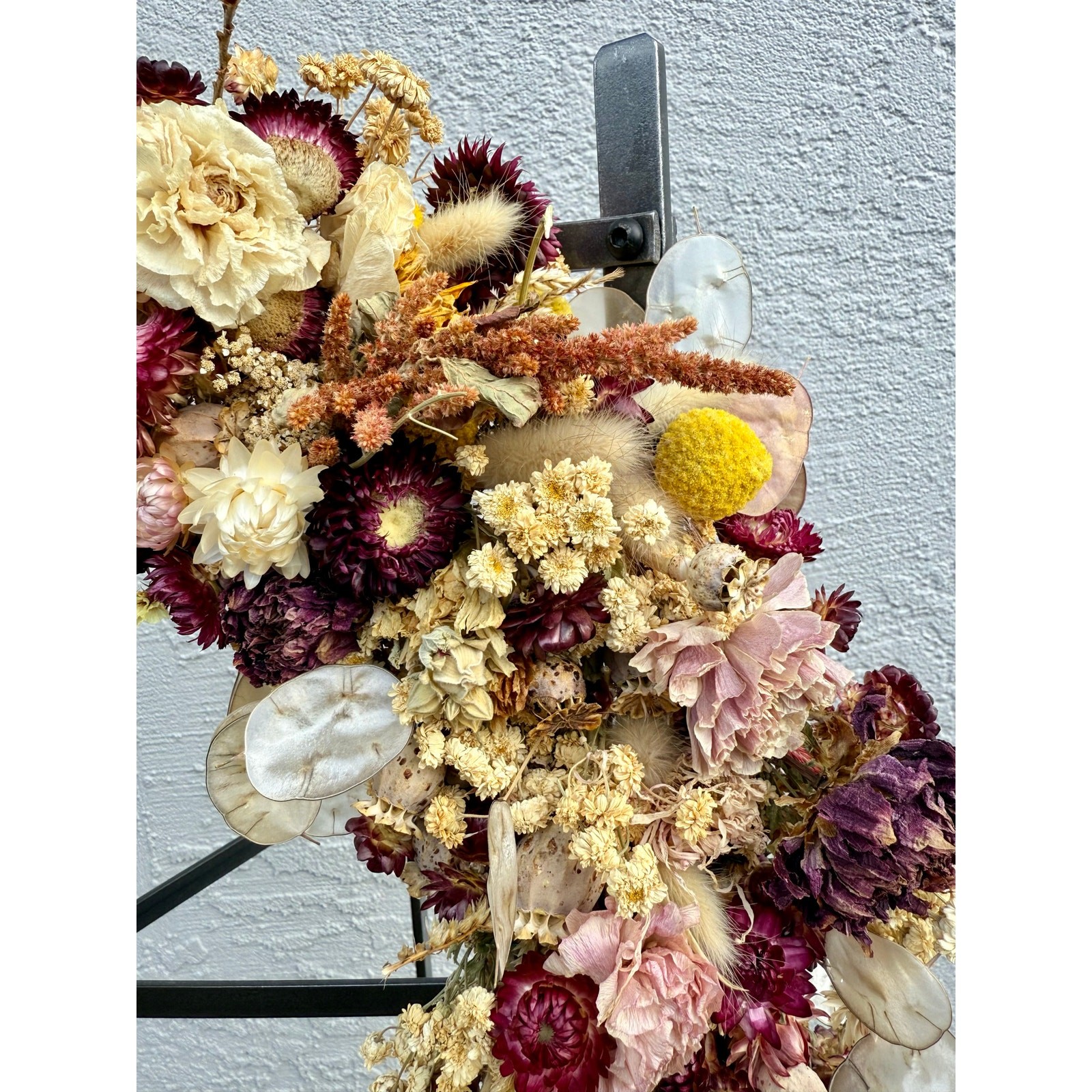 Organic Dried Floral Wreath 15″ Ranunculus, Dahlia, Seed Pods, Handmade Crafty