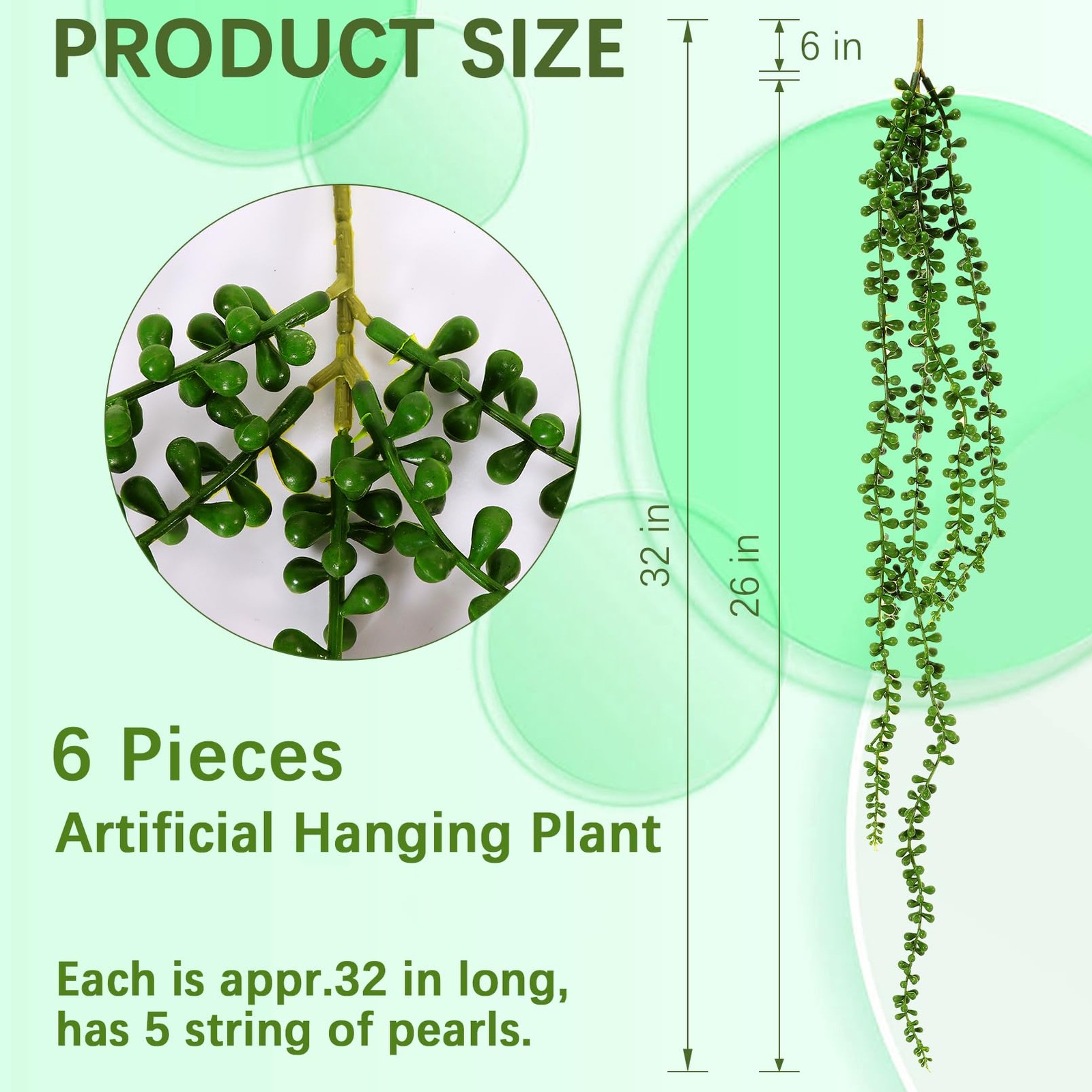 6 Pcs String of Pearls Plant Artificial Hanging Succulents Plants,Fake String…