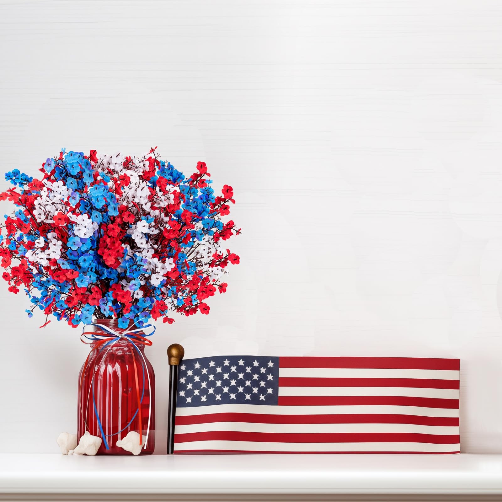 27PCS 4th/Fourth of July Decorations Artificial Flowers Red White Blue Patrio…