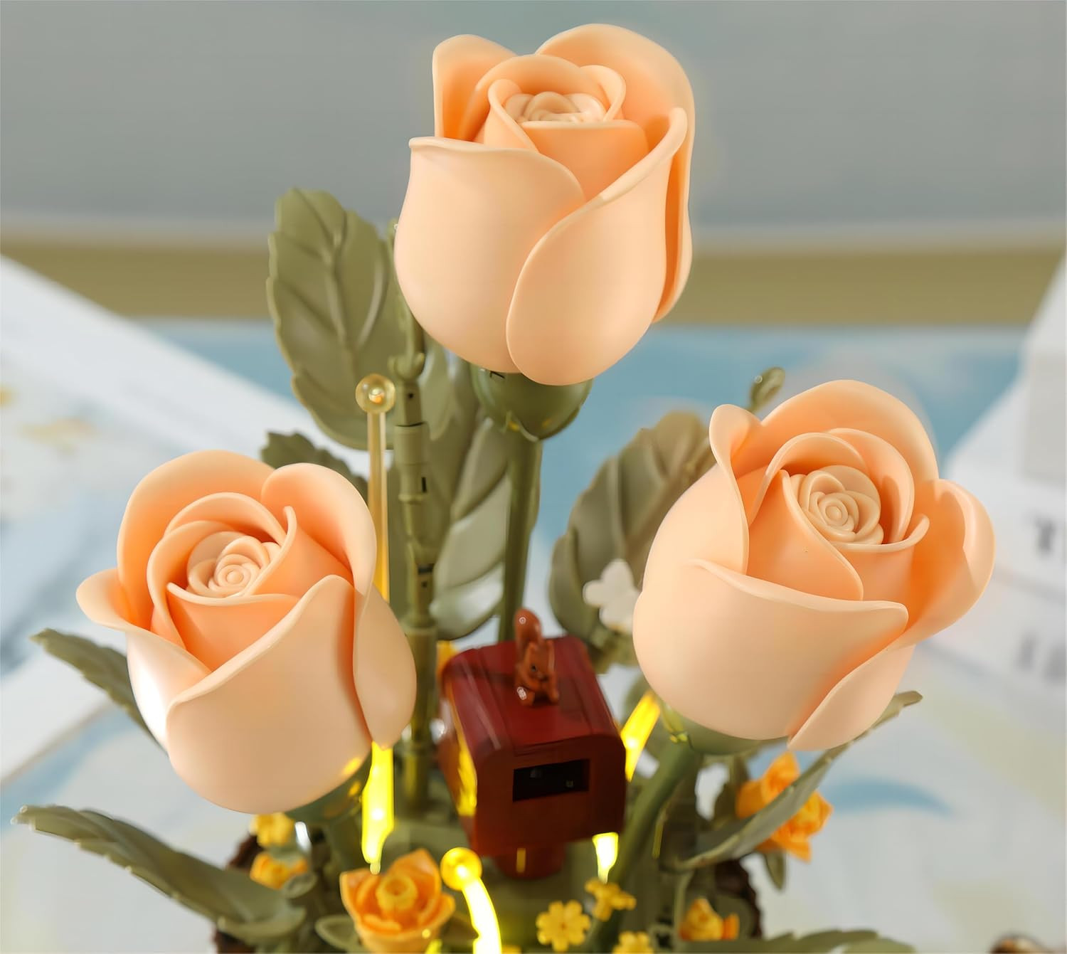 Electric Flower Bouquet Building Set with Remote Control Spray-Bottle, 255 Pcs,O