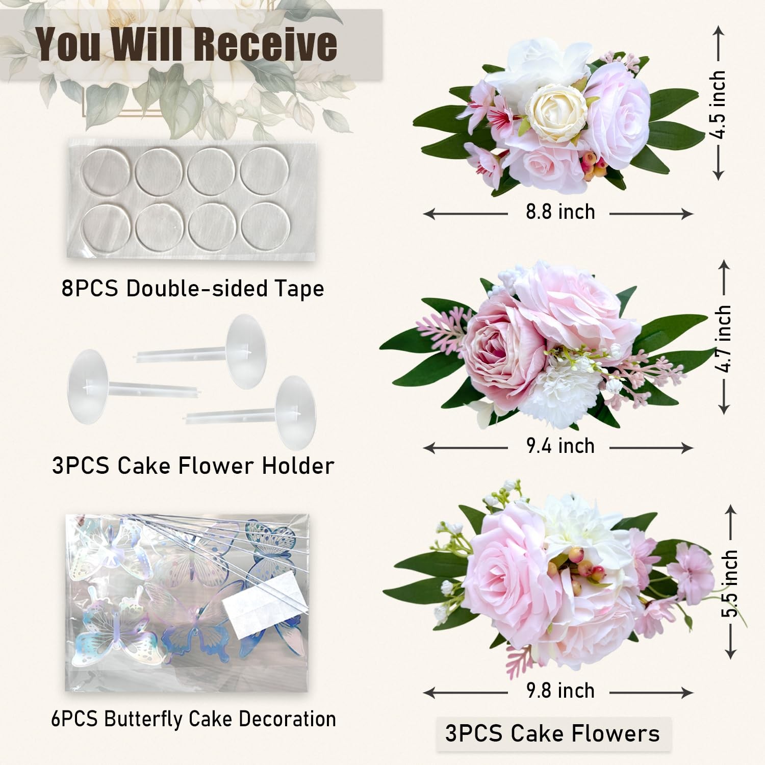 Blush Pink Artificial Cake Flowers Pre-Made Light Pastel Pink White Silk Rose…