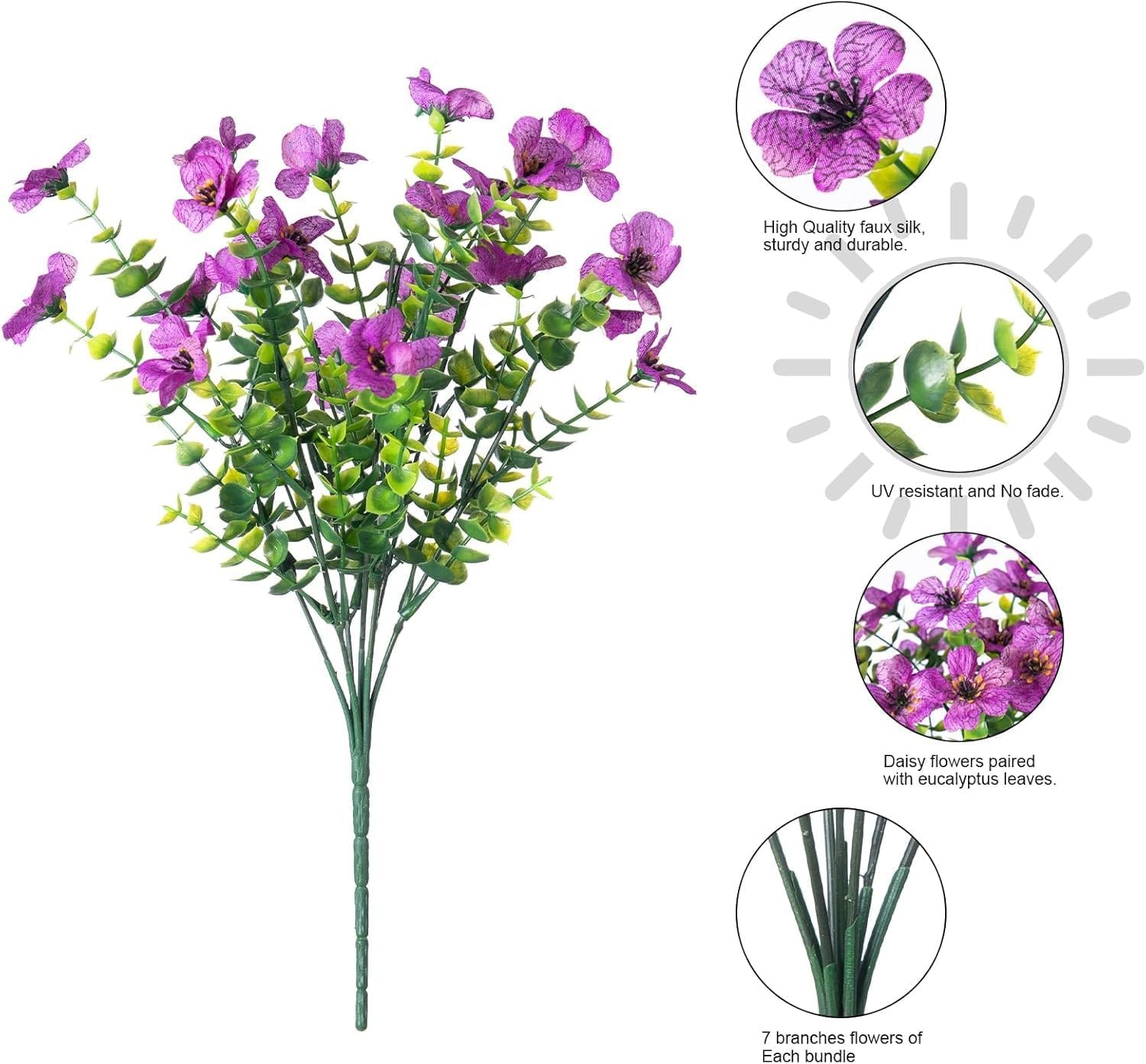 Artificial Flowers 12 Bundles, Faux Daisy and Eucalyptus Greenery Stems for