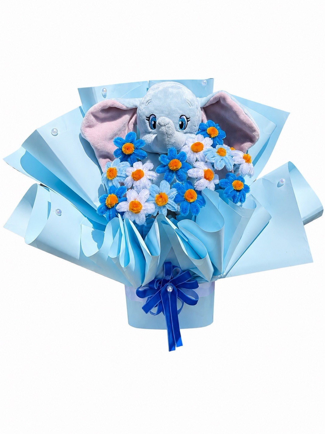Blue Dumbo Eternal Flower Bouquet Handmade Forever Flowers Plush Gift 💙🐘