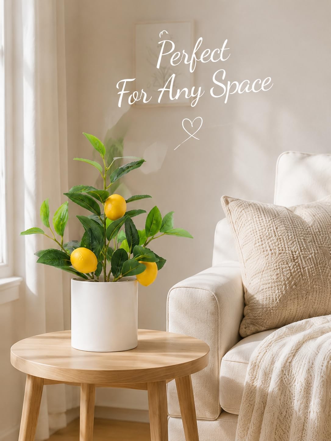 Realistic Small Fake Lemon Tree 14.6 Inch Artificial Plant White Pot Indoor